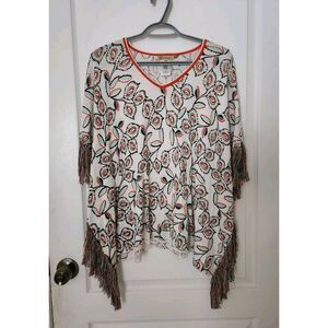 DEMOCRACY Women's Shawl Wrap Sweater Tassel trimmed Tropical  relaxed  Size S‎